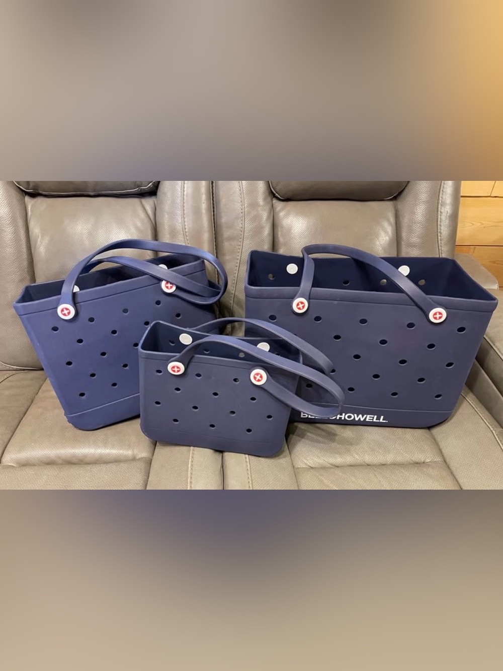 New 3pc Waterproof Rubber Beach Tote Bag Set, Bell Howell